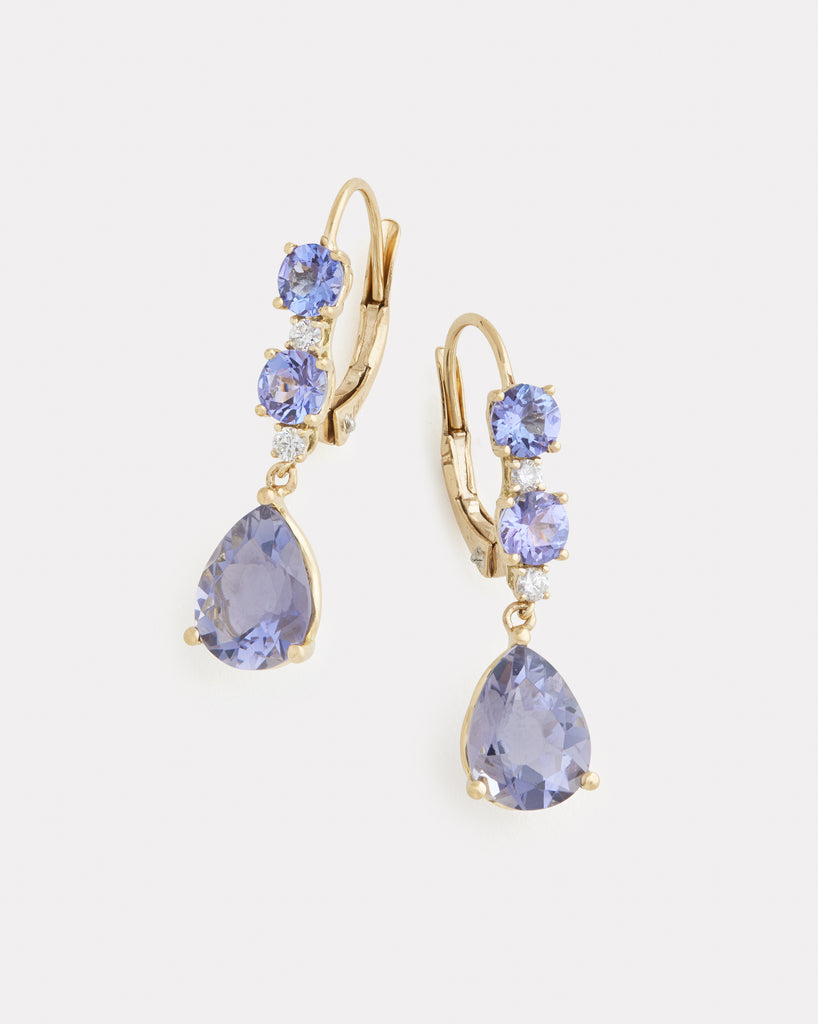 Tanzanite and Iolite Pear Shape Drop Earring with Diamonds