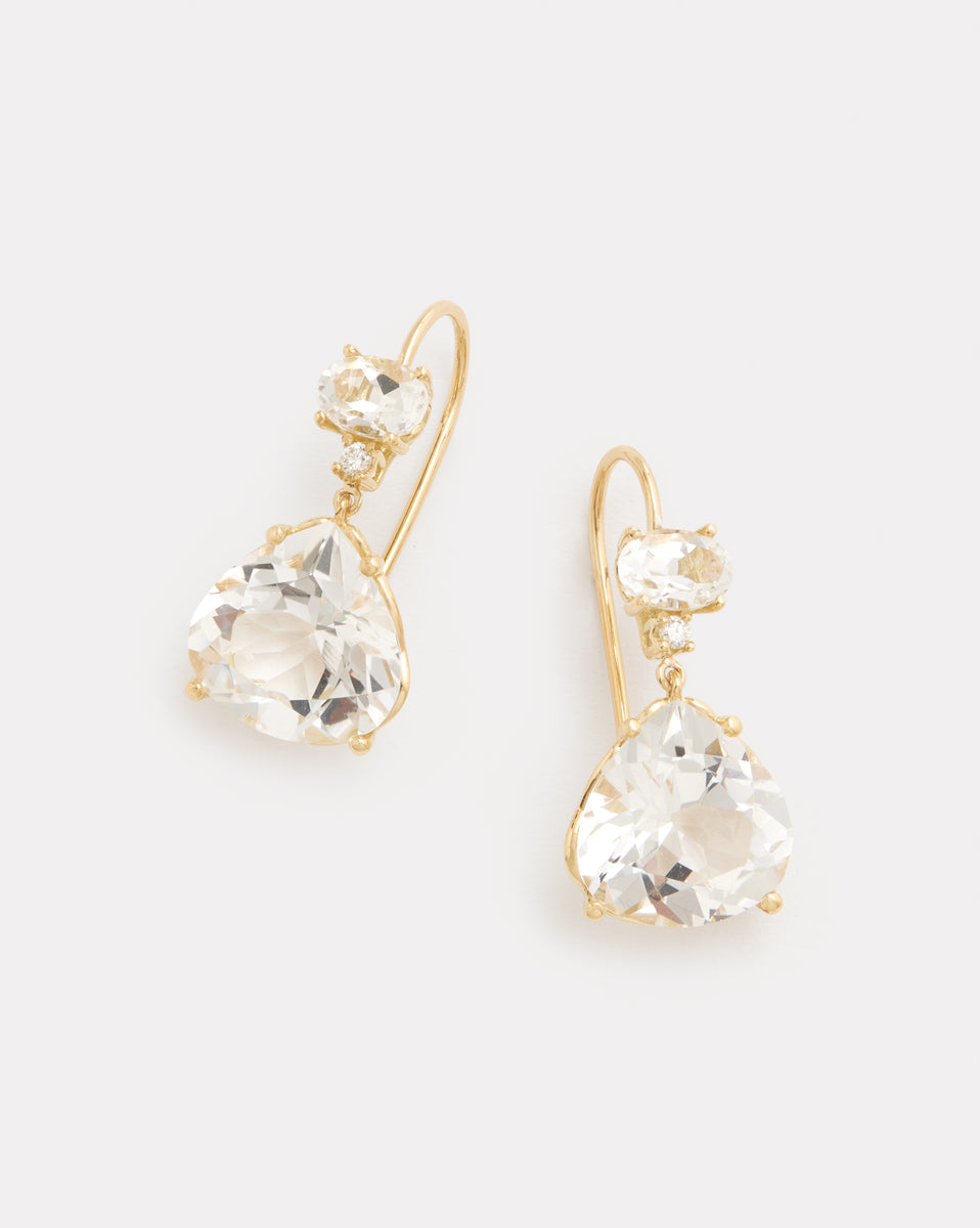 Oval and Pear Shape Drop Earrings with White Topaz and Diamonds