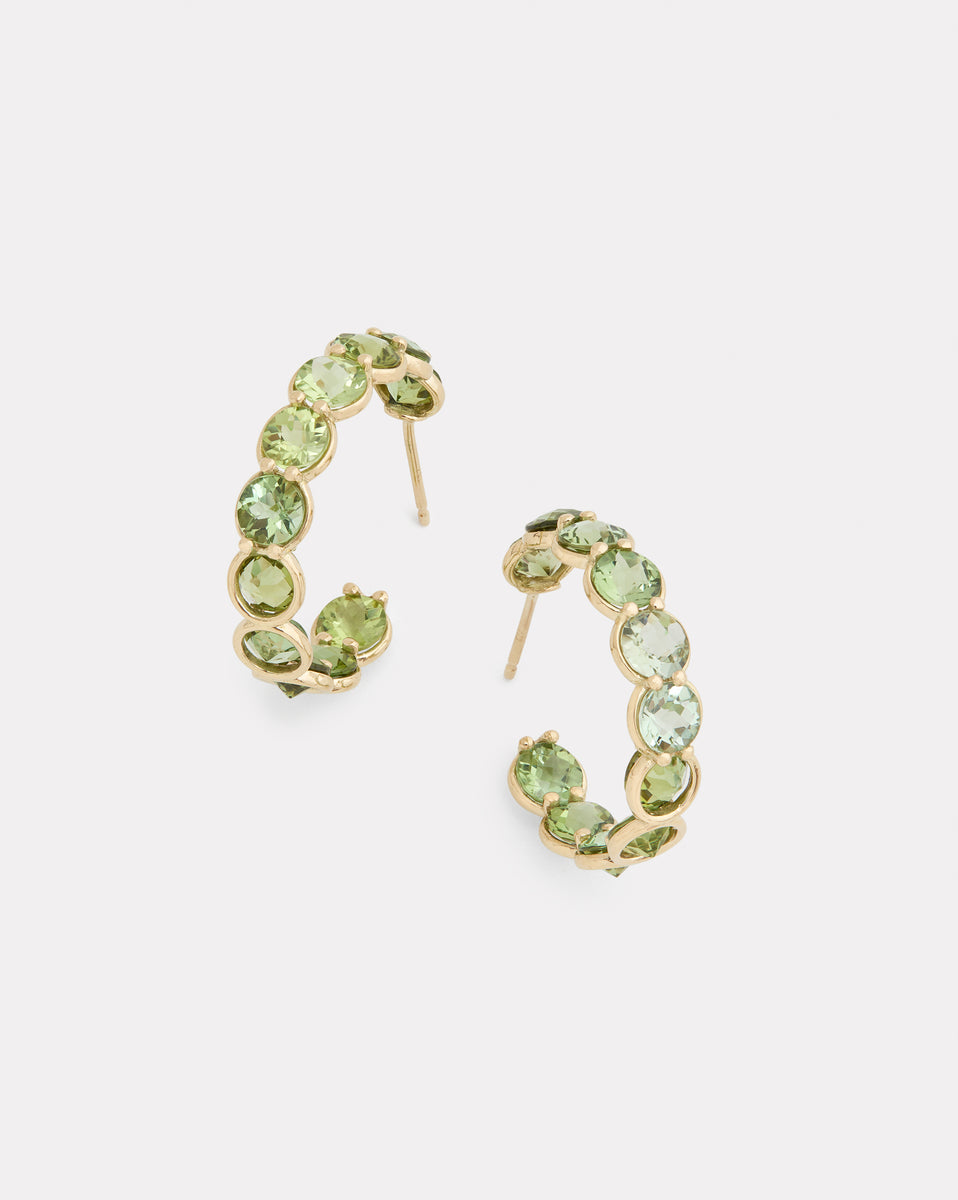 Round Faceted Green Tourmaline Hoops