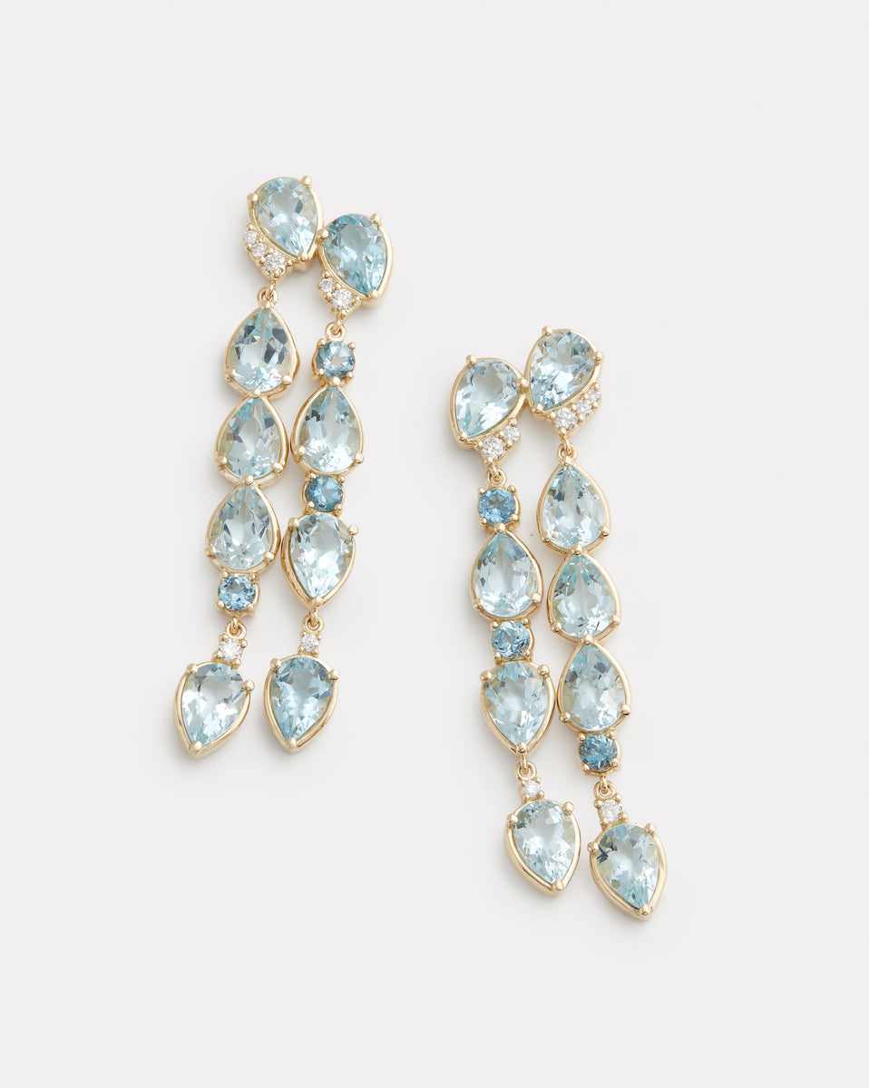 Asymmetrical Earrings with Aquamarine and Diamonds