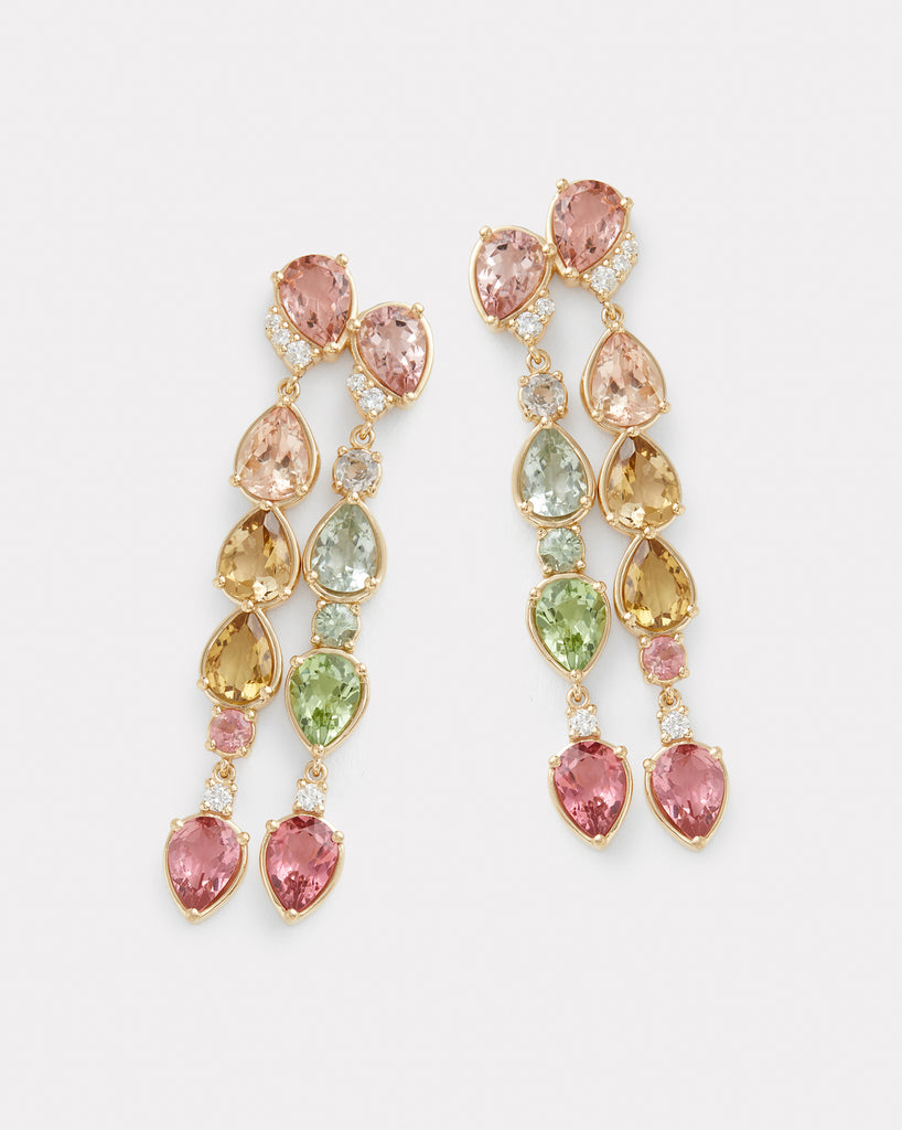 Asymmetrical Earring with Tourmaline and Diamonds