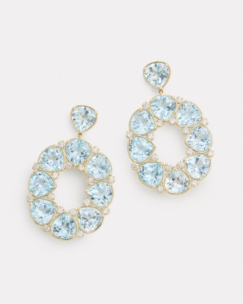 Oval Earring with Pear Shaped Sky Blue Topaz and Diamonds
