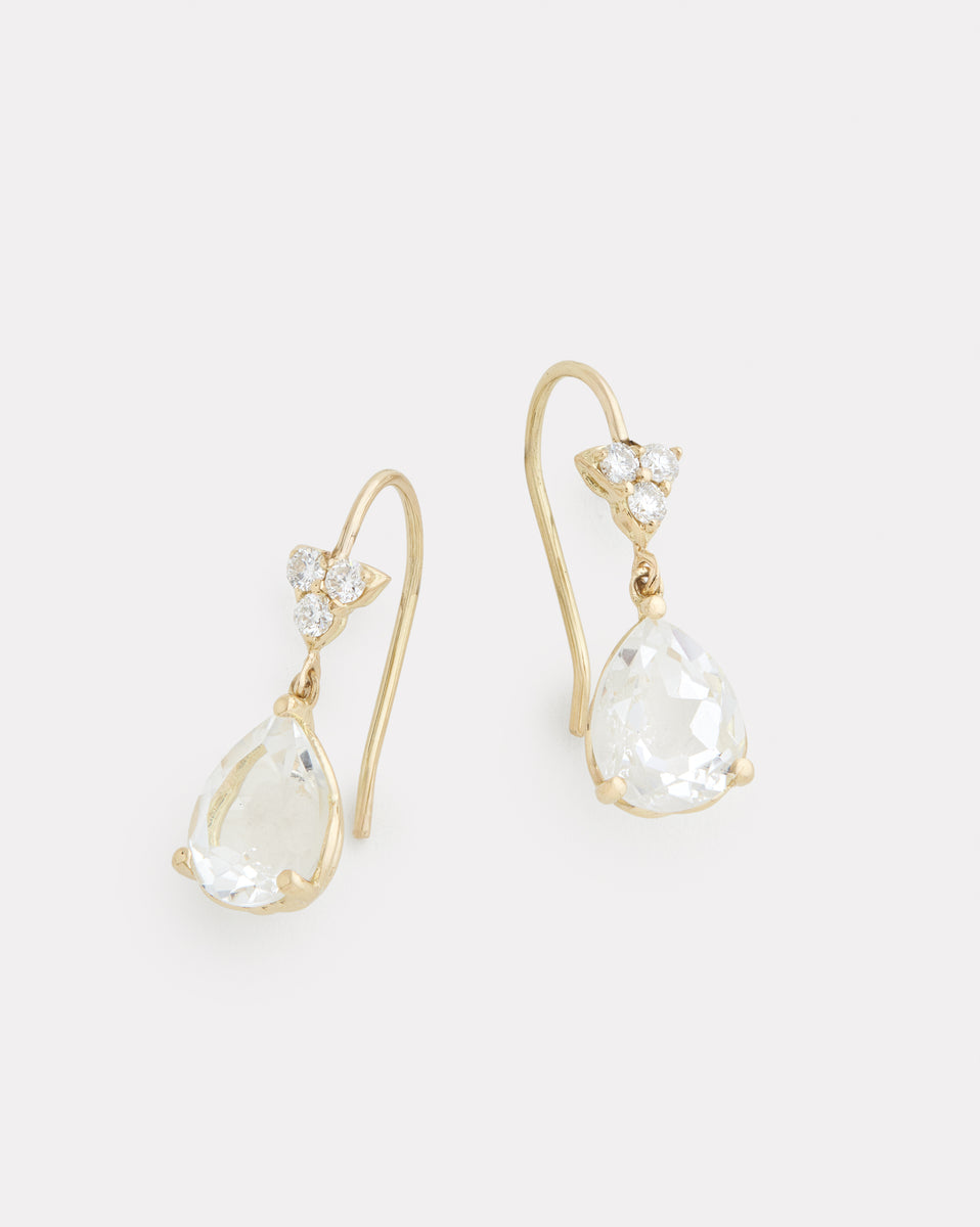 Diamond Cluster Earring with White Topaz Pear Shape Drops