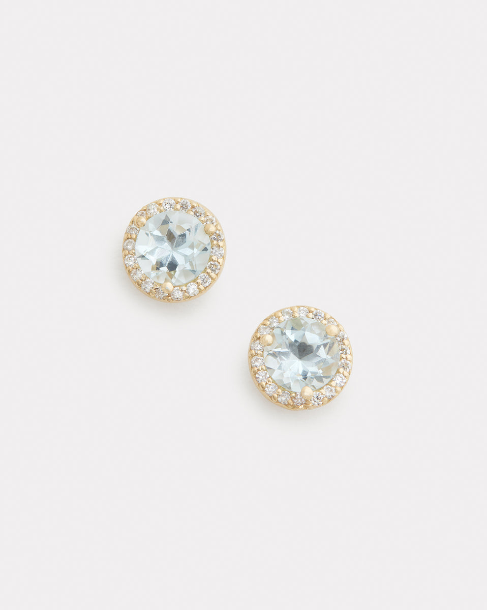 Aquamarine Studs with Diamond Edge