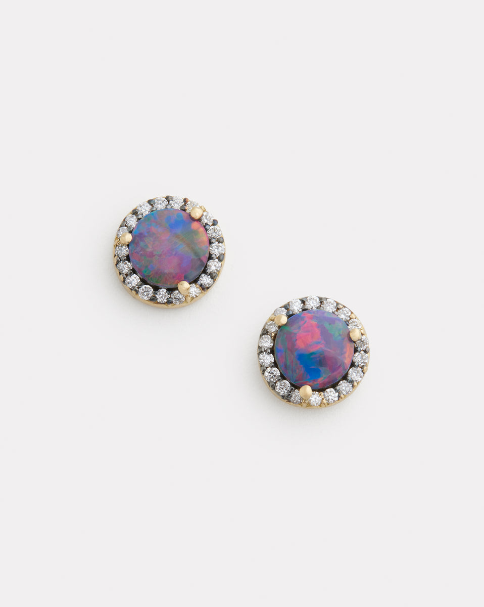 Opal Studs with Blackened Diamond Edge