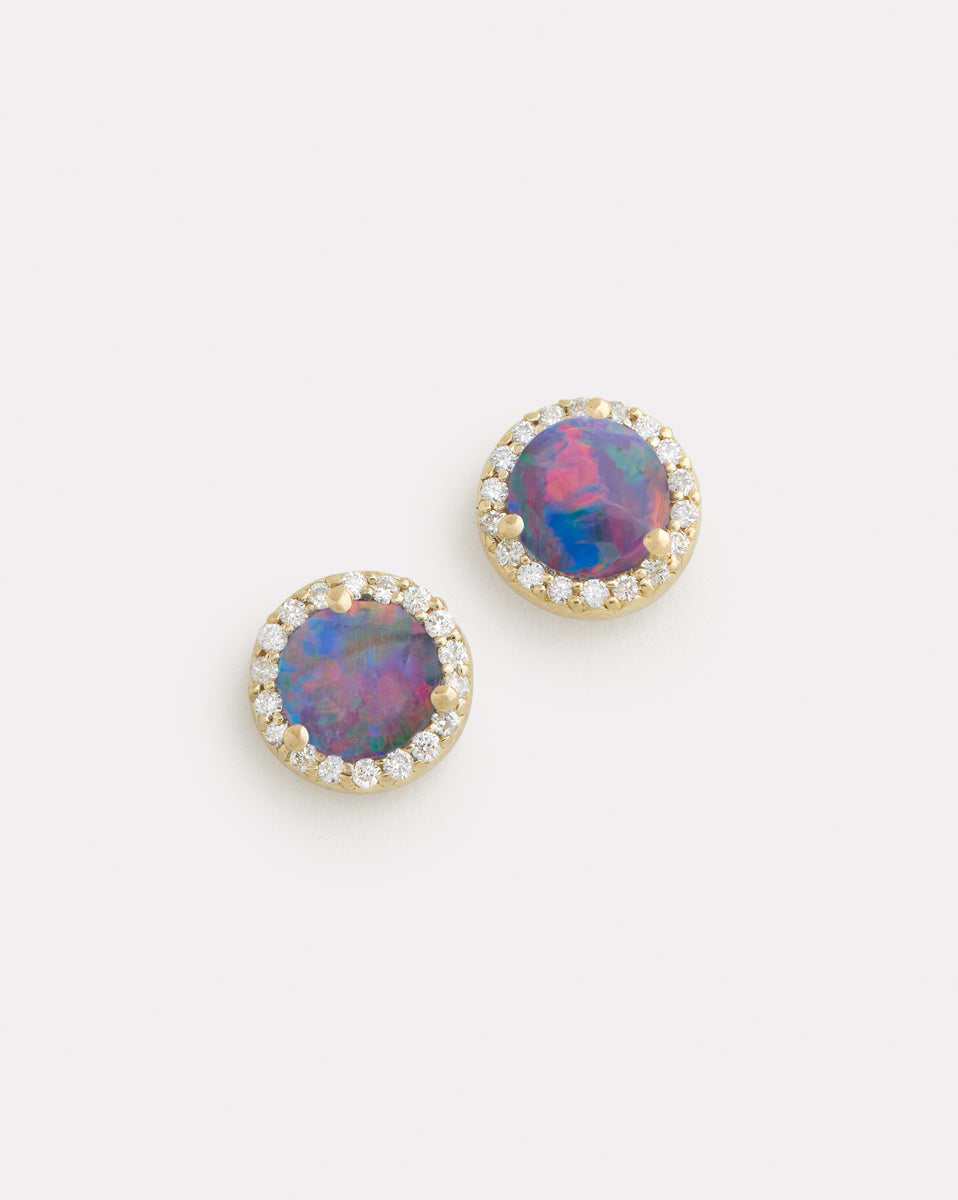 Opal Studs with Diamond Edge
