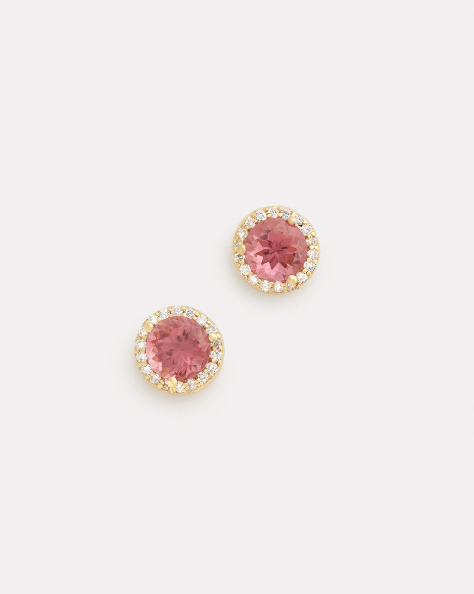 Pink Tourmaline Studs with Diamond Edge