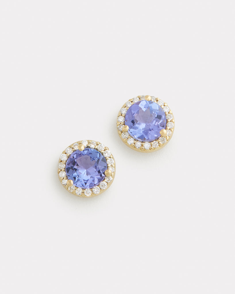 Tanzanite Studs with Diamond Edge