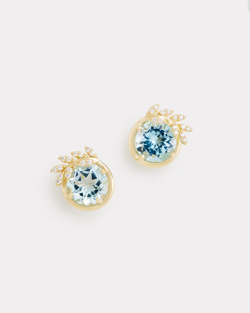 Delicate Vine Studs with Sky Blue Topaz and Diamonds