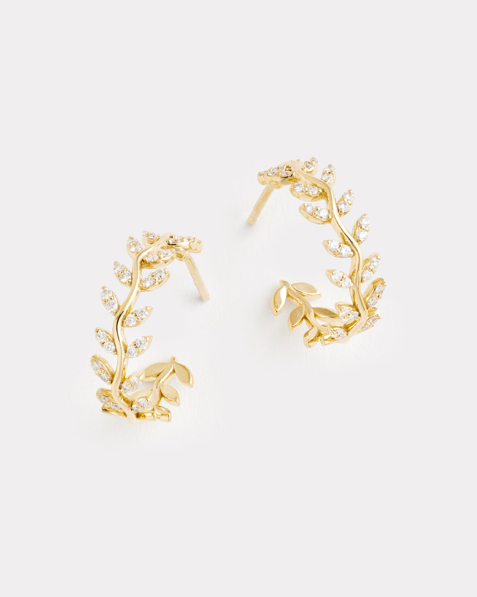 Delicate Vine Hoops with Diamonds