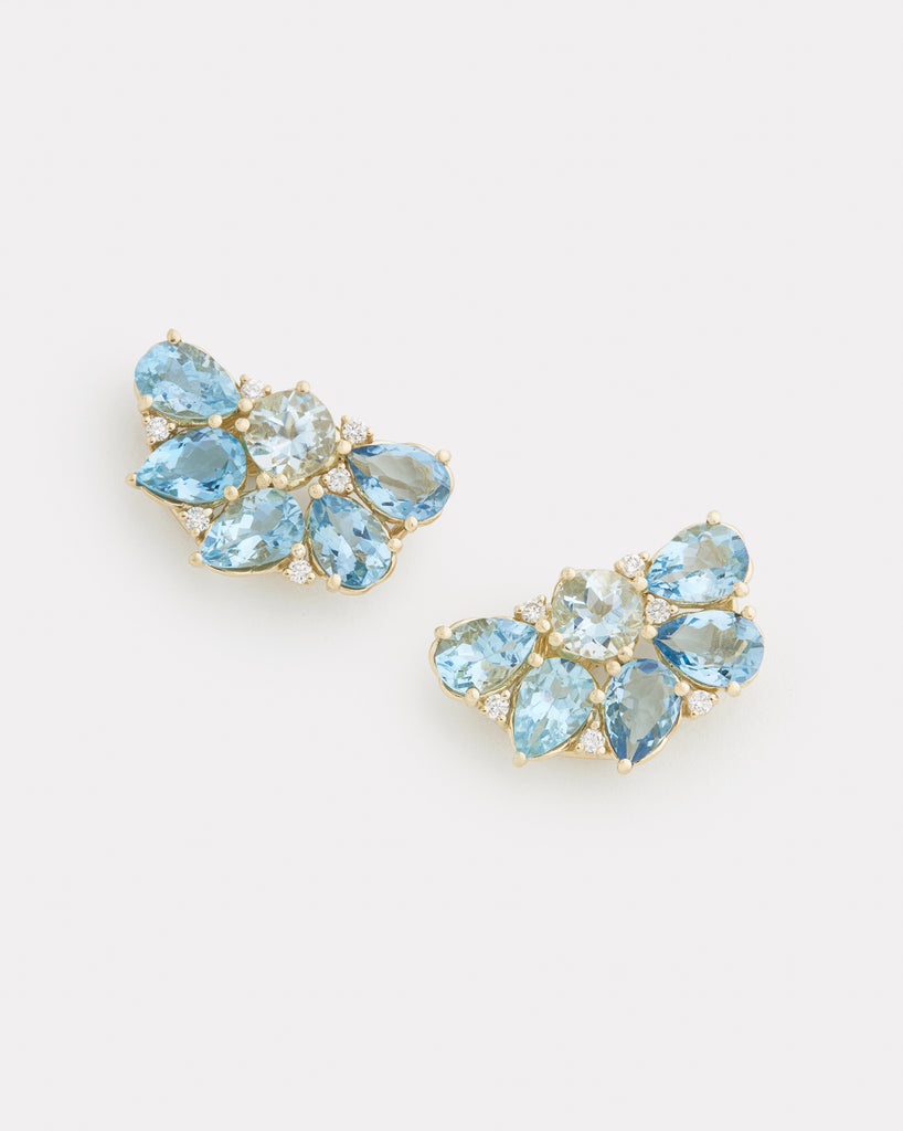 Floral Cluster Stud Earring with Aquamarine and Diamonds