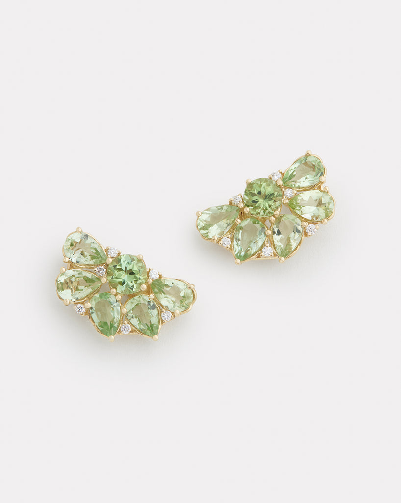 Floral Cluster Stud Earring with Green Tourmaline and Diamonds