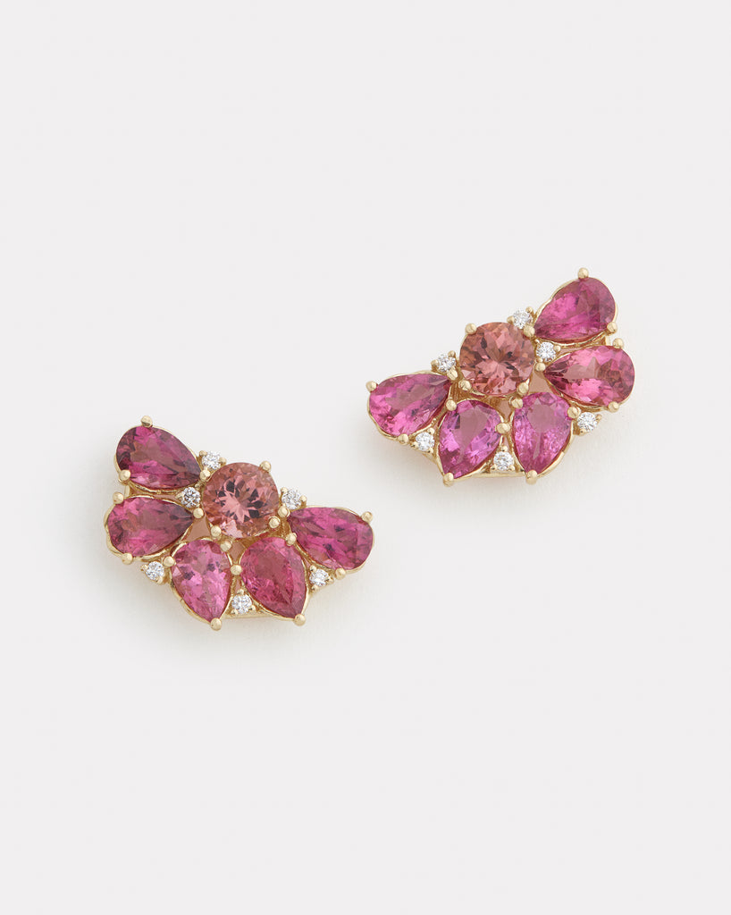 Floral Cluster Stud Earring with Pink Tourmaline and Diamonds