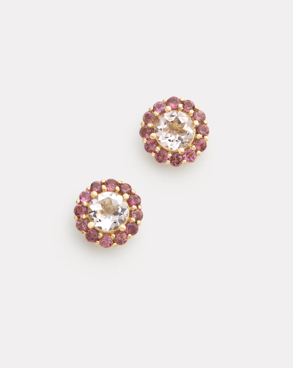 Small Blossom Studs with Morganite and Pink Tourmaline