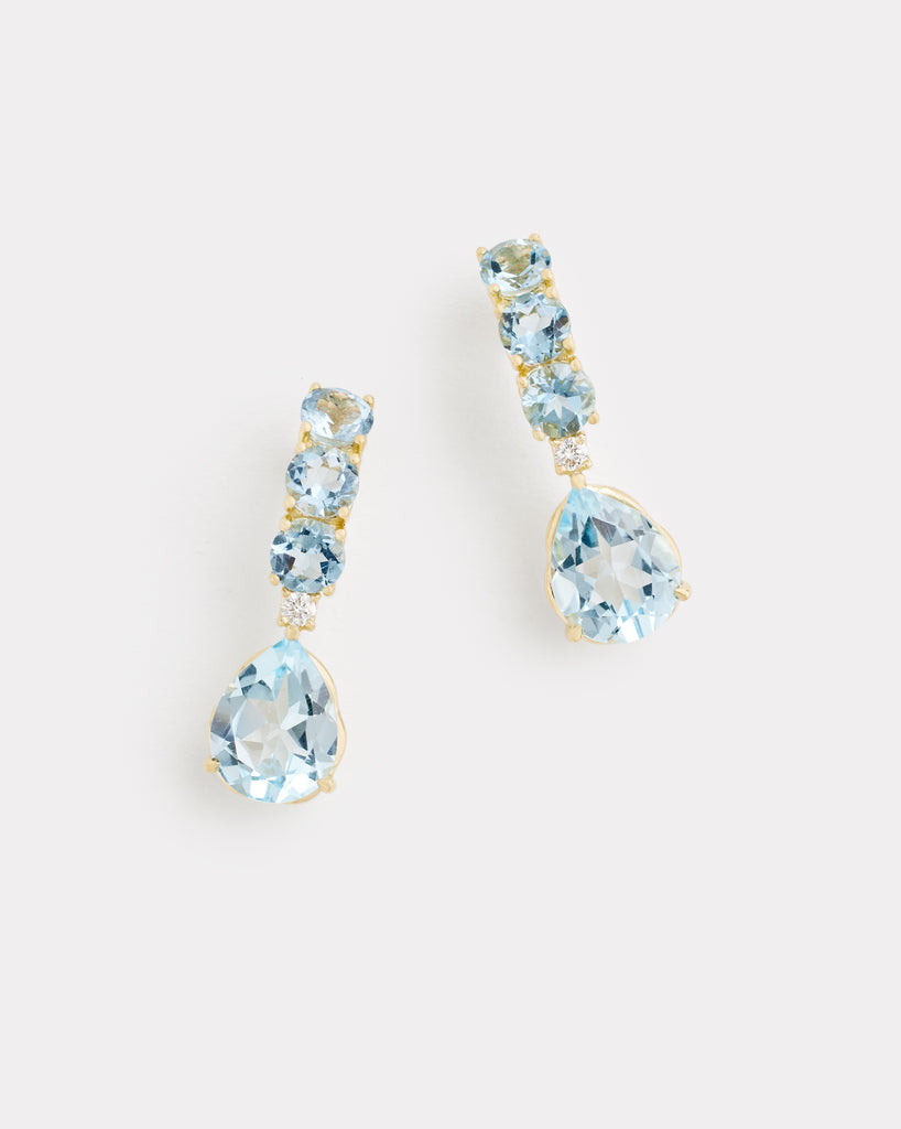 Curved Stud with Aquamarine, Sky Blue Topaz, and Diamonds