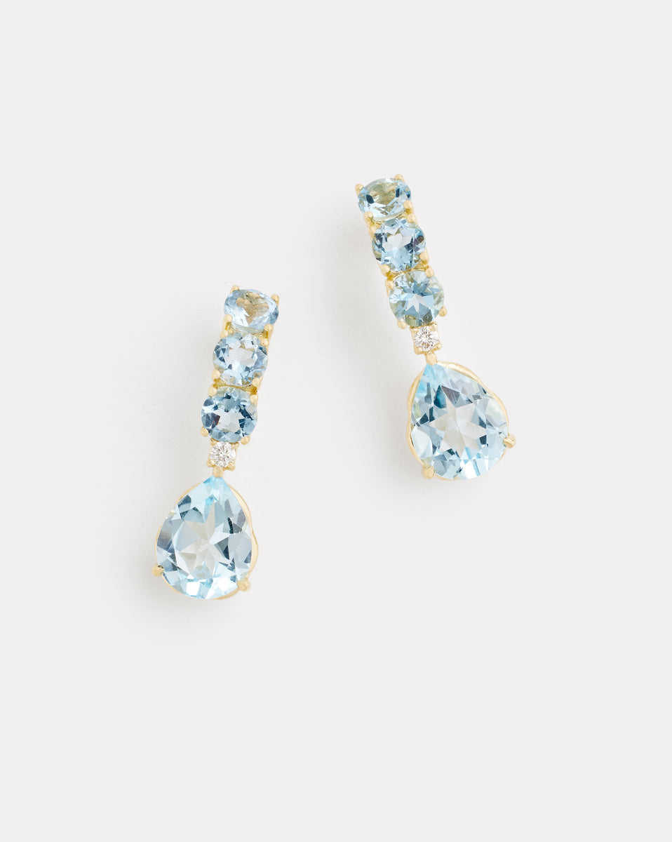 Curved Stud with Aquamarine, Sky Blue Topaz, and Diamonds