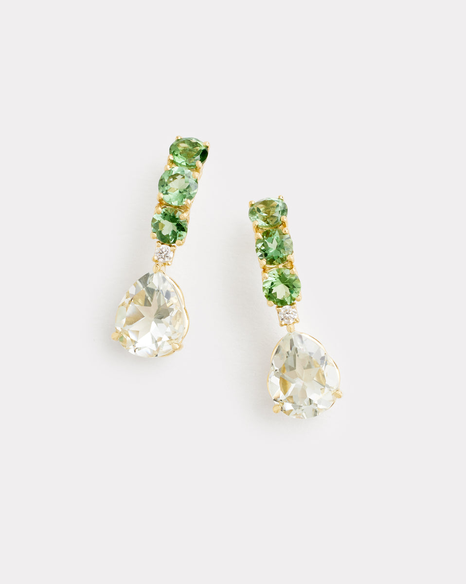 Curved Stud with Green Tourmaline, Green Amethyst, and Diamonds