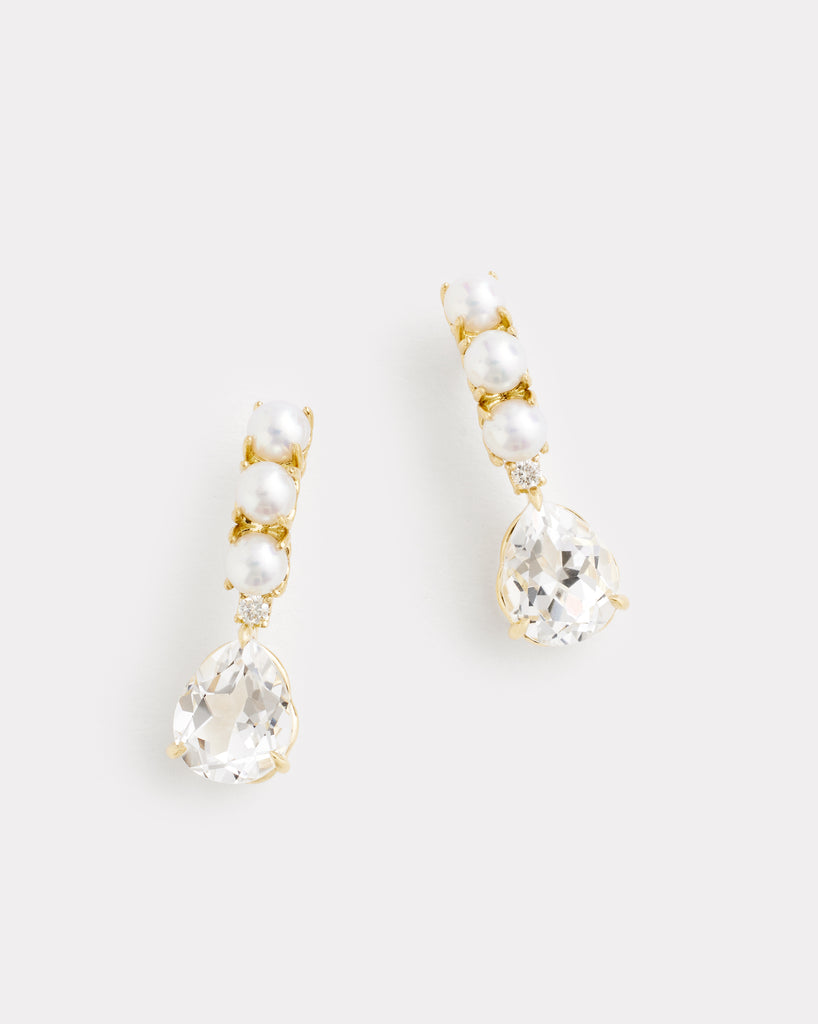 Curved Stud with Pearls, White Topaz, and Diamonds