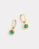 Hoops with Yellow and White Gold Round Edge Emerald Drops