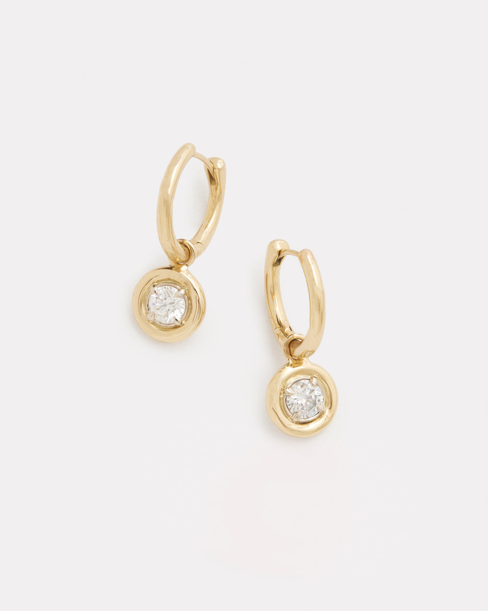 Hoops with Yellow and White Gold Round Edge Diamond Drops