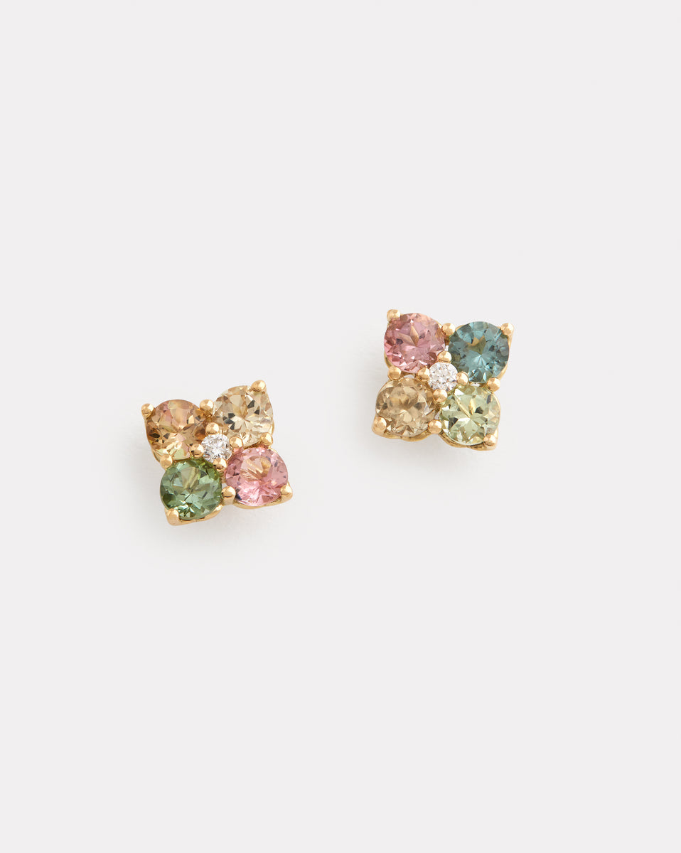 Multicolor Pastel Tourmaline Cluster Studs