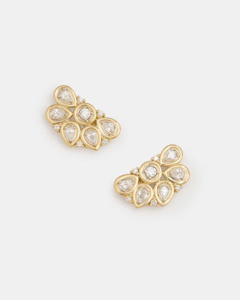 Yellow and White Gold Lotus Studs with Diamonds