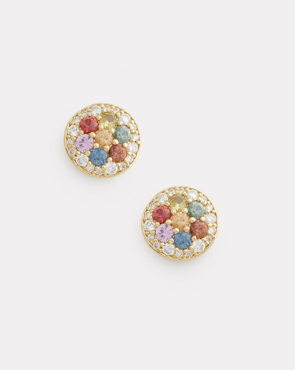 Domed Multicolor Sapphire and Diamond Studs