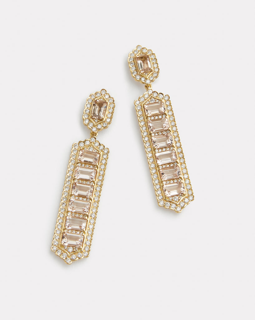 Rectangle Earring with Morganite and Diamonds
