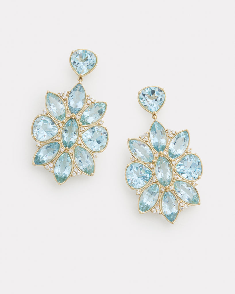 Marquis and Pear Shape Earrings with Aquamarine, Sky Blue Topaz, and Diamonds