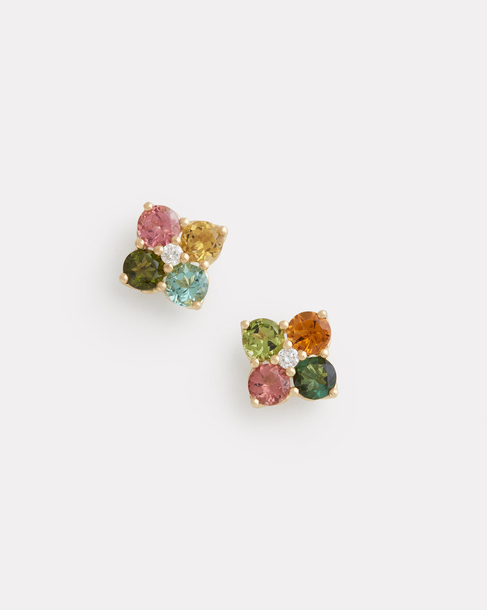 Multicolor Tourmaline Cluster Studs
