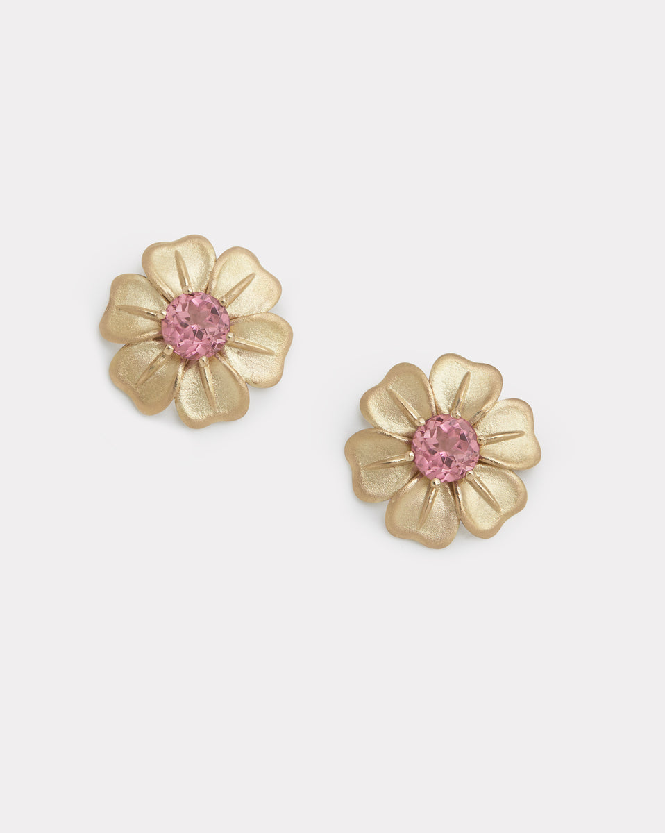Flower Studs with Pink Tourmaline