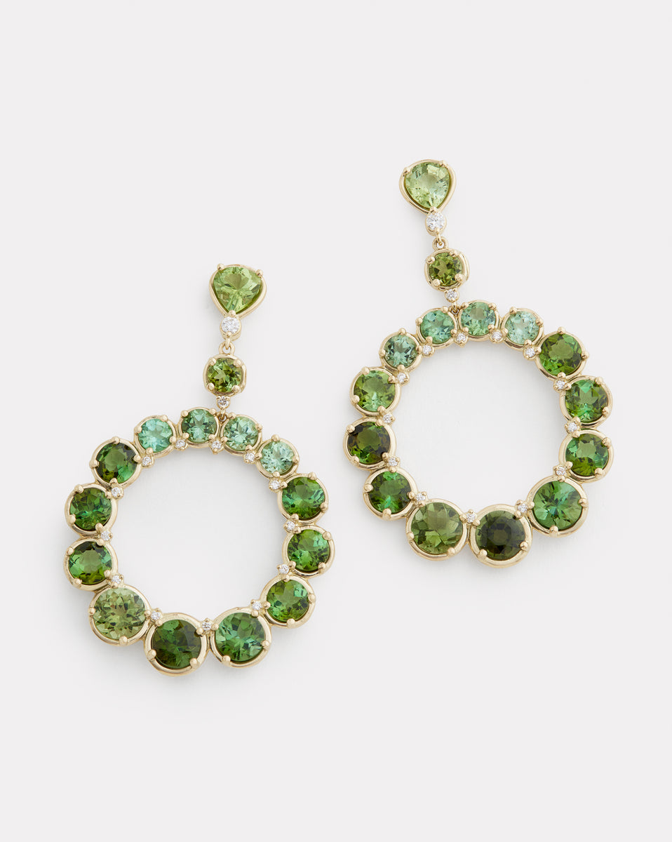 Ombré Circular Earrings with Green Tourmaline and Diamonds