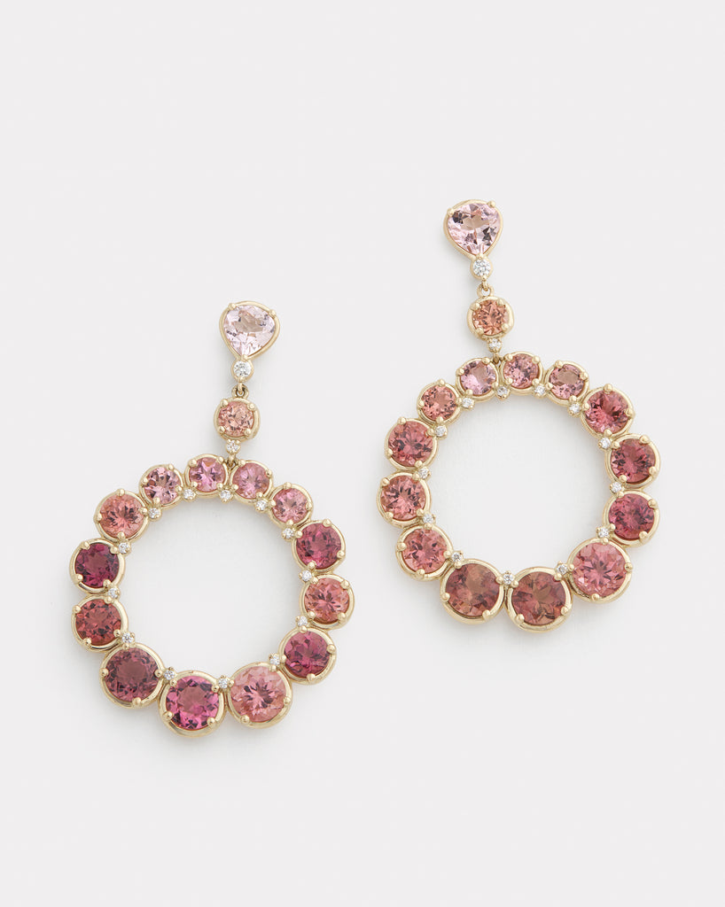 Ombré Circular Earring with Pink Tourmaline and Diamonds