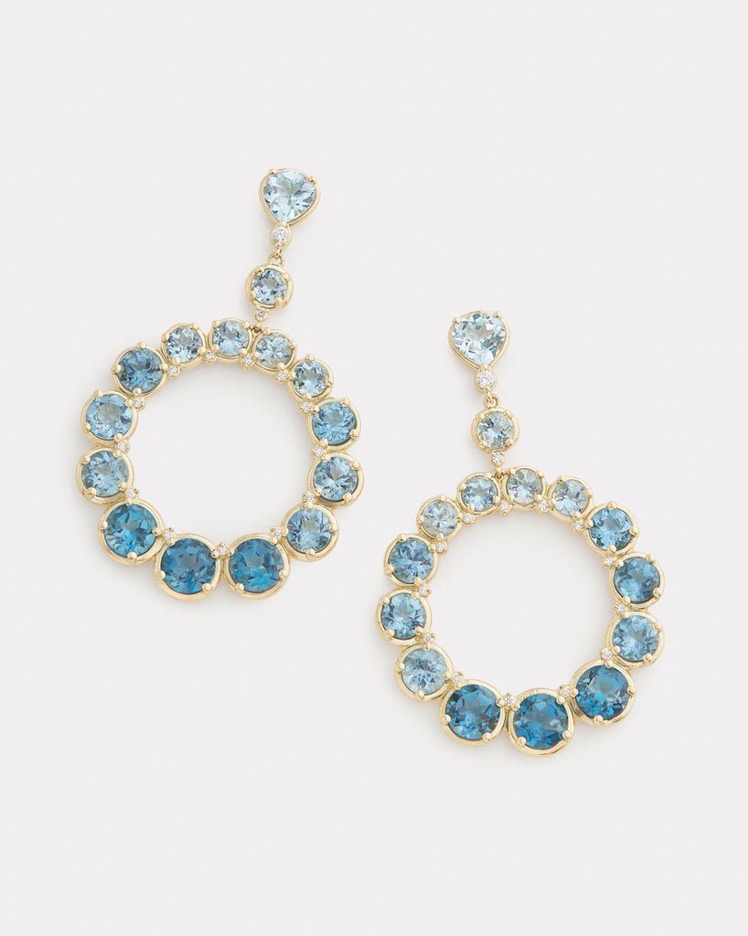 Ombré Circular Earring with London Blue Topaz, Aquamarine, Sky Blue Topaz and Diamonds