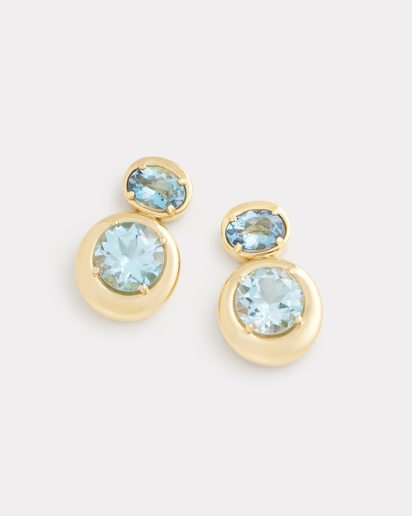 Oval and Round Earring with Aquamarine and Sky Blue Topaz