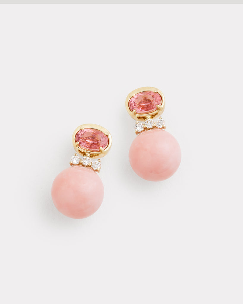 Oval and Round Earrings with Pink Tourmaline, Pink Opal, and Diamonds
