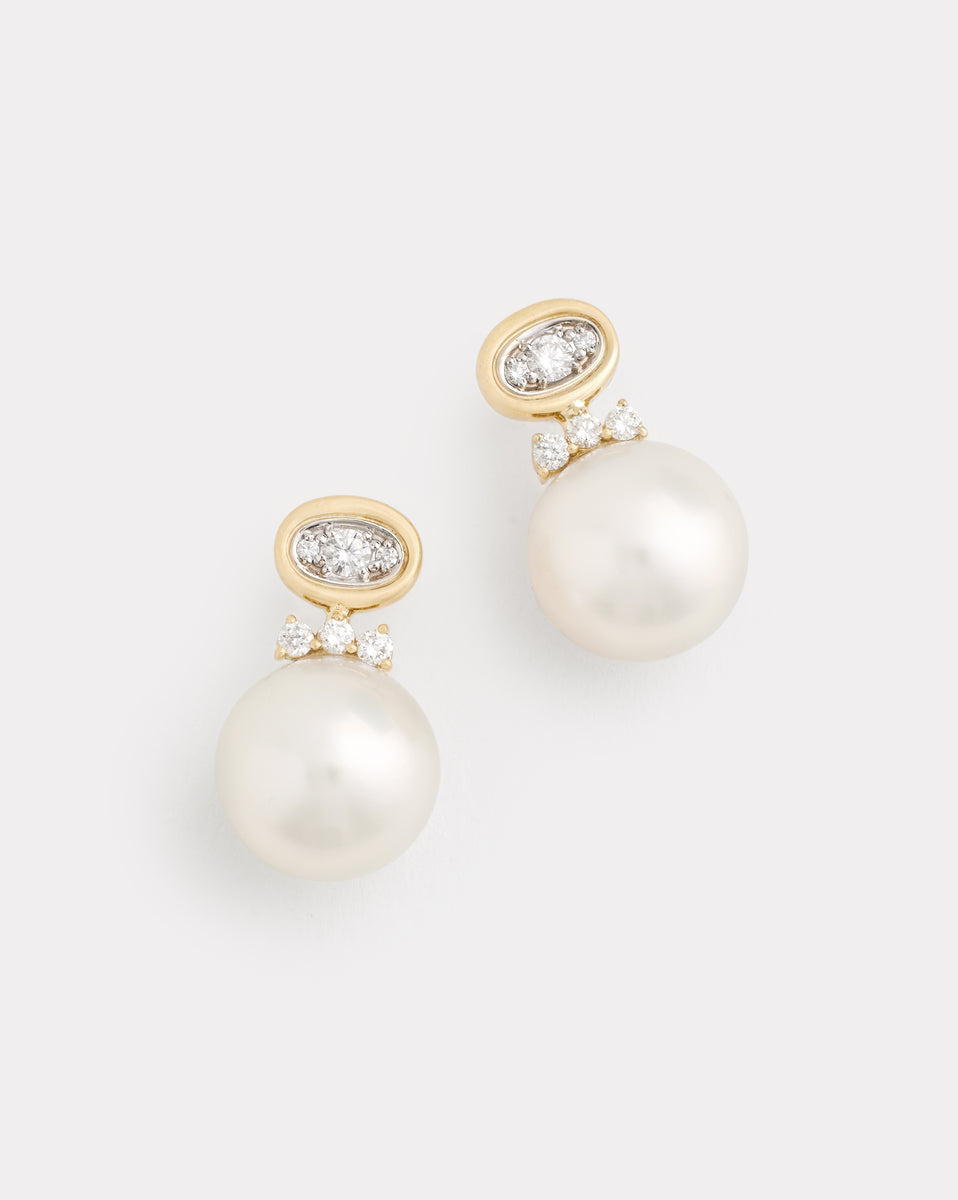 Oval and Round Earrings with South Sea Pearls and Diamonds