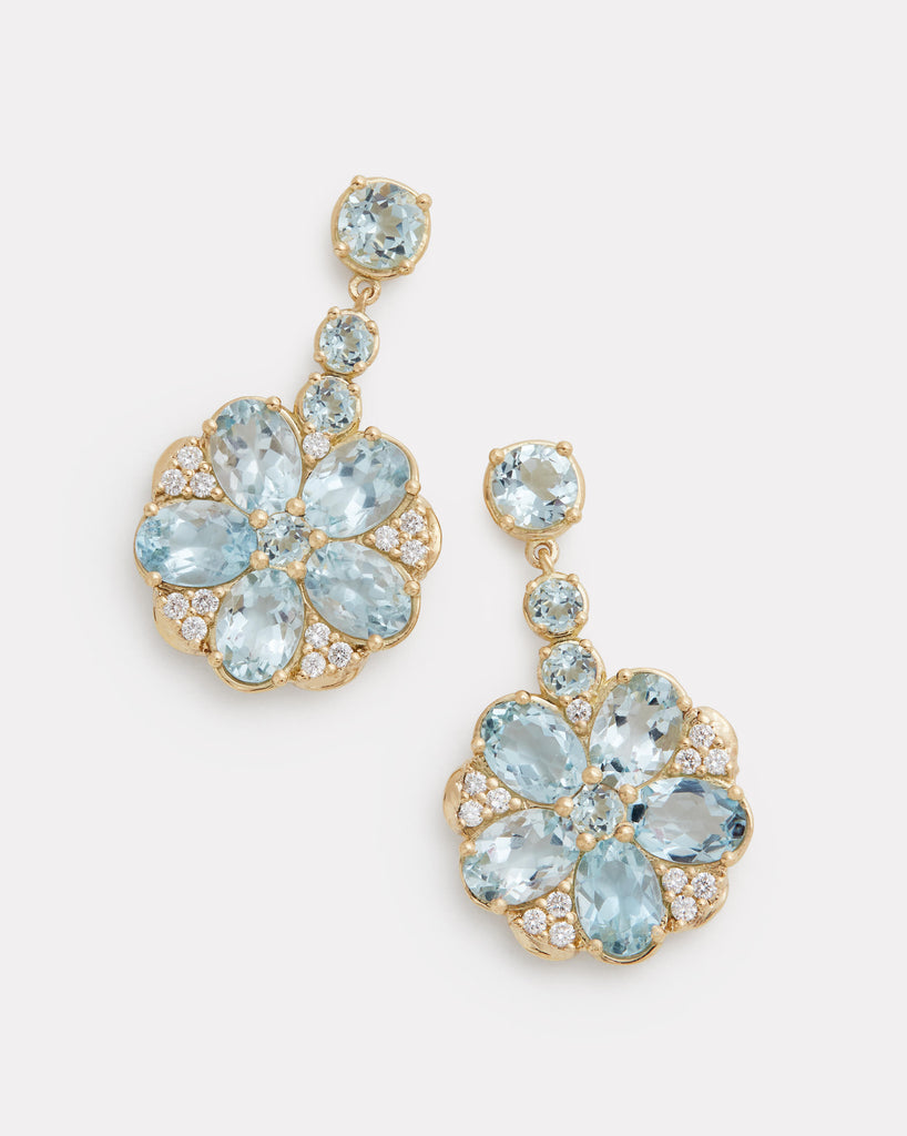 Floral Drop Earring with Aquamarine and Diamonds