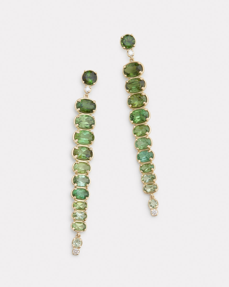 Ombré Oval Drop Earrings with Green Tourmaline and Diamonds