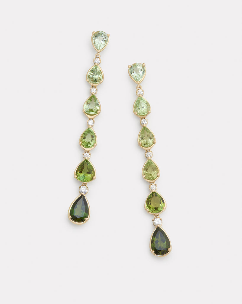 Ombré Pear Shape Drop Earring with Green Tourmaline and Diamonds
