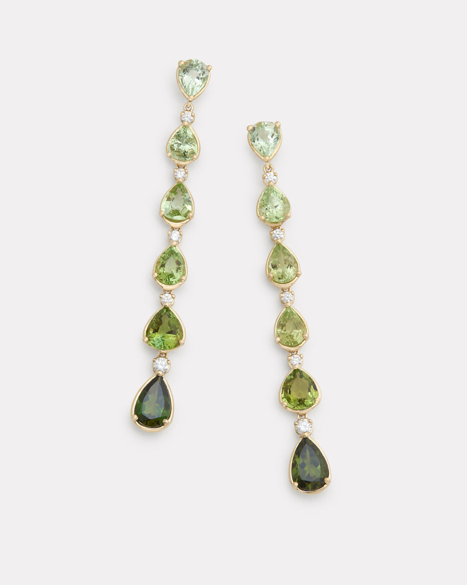 Ombré Pear Shape Drop Earrings with Green Tourmaline and Diamonds