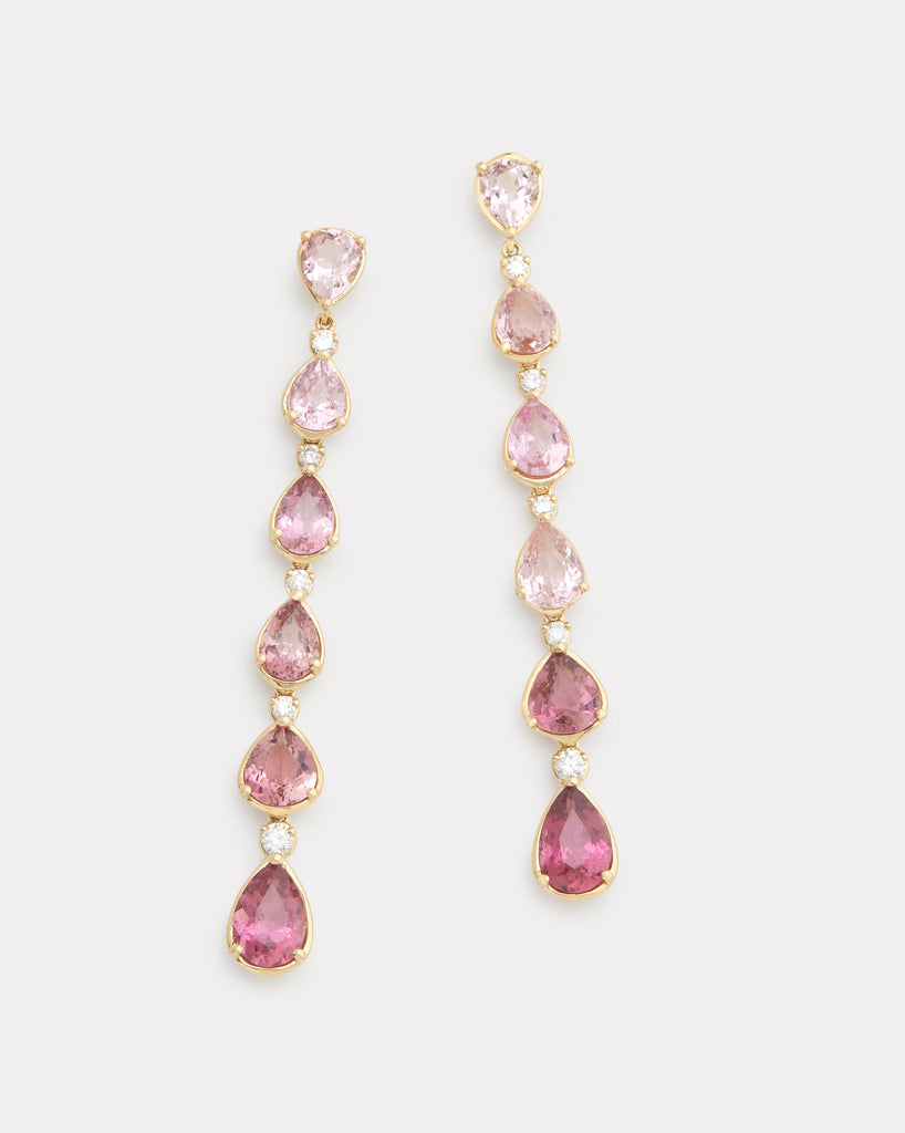 Ombré Pear Shape Drop Earring with Pink Tourmaline and Diamonds