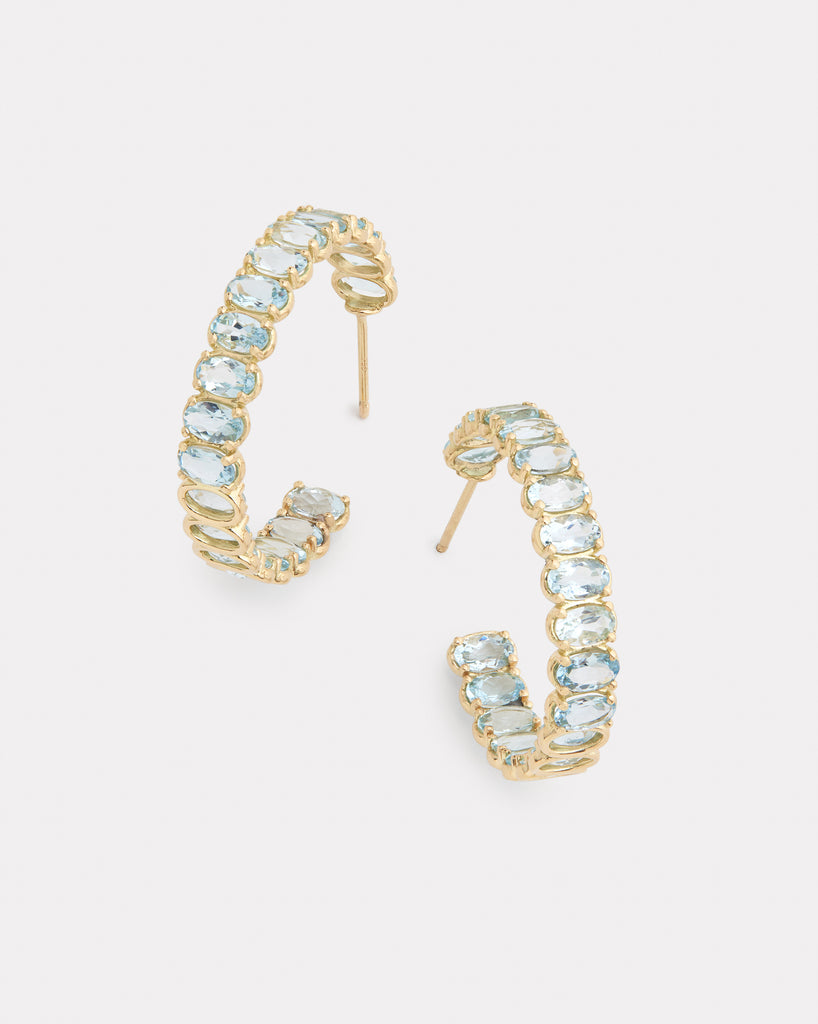 Hoop Earring with Oval Shaped Aquamarine