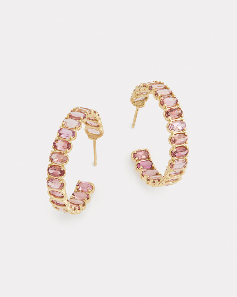 Hoop Earring with Oval Shaped Pink Tourmaline