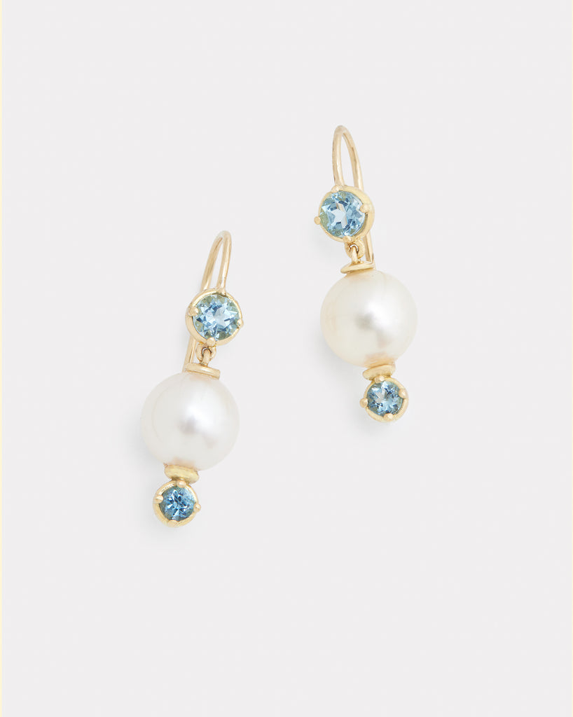 Pearl Drop Earring with Aquamarine