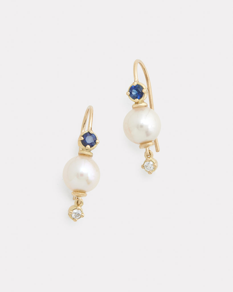 Pearl Drop Earring with Sapphires and Diamonds