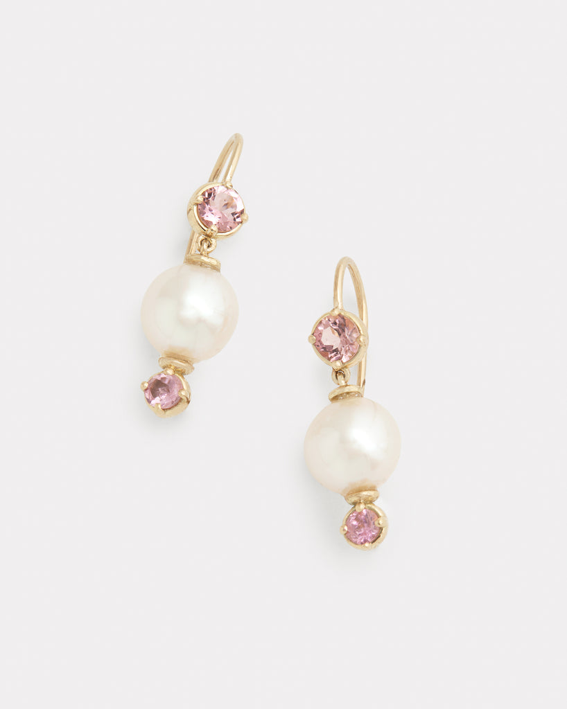 Pearl Drop Earring with Pink Tourmaline