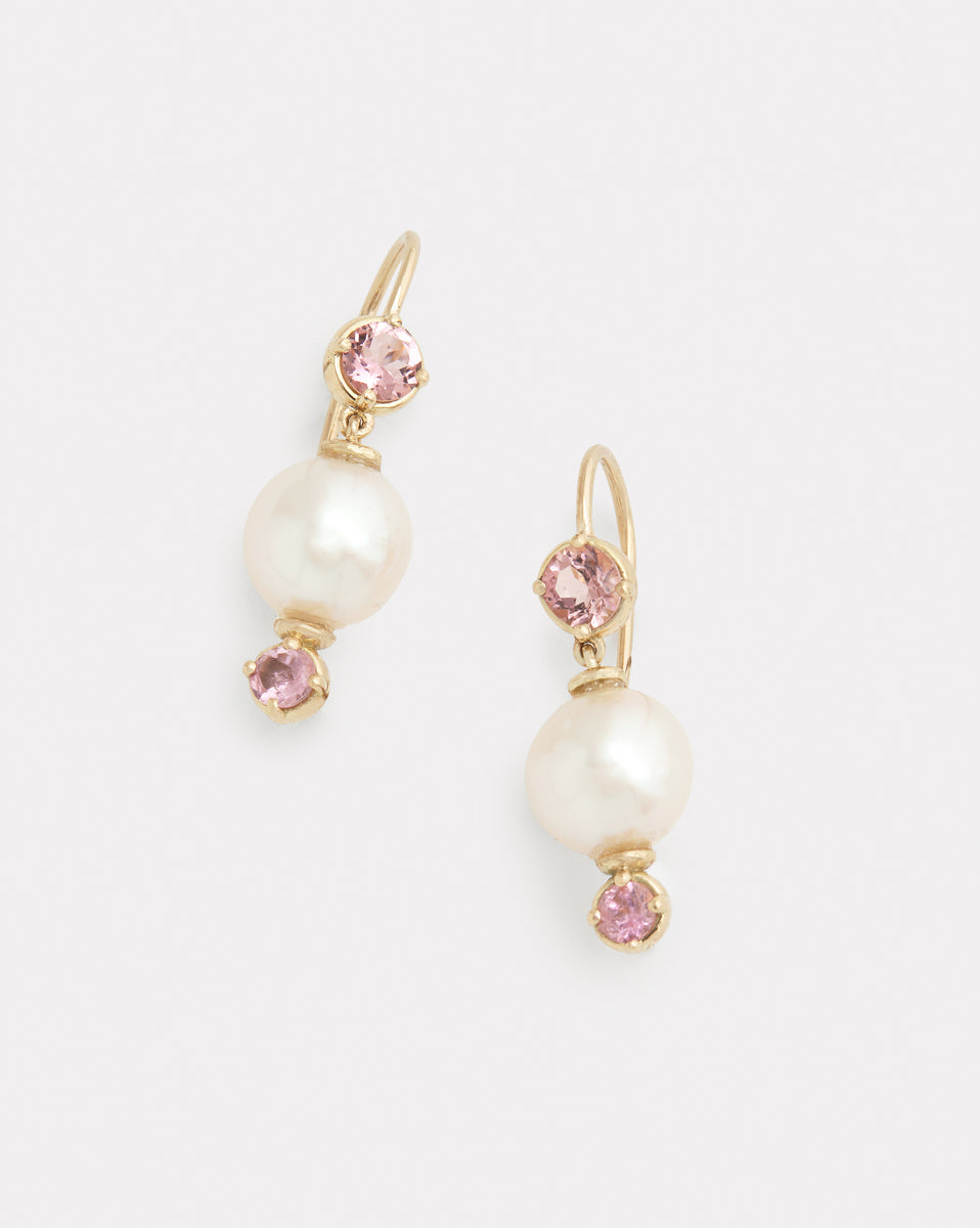 Pearl Drop Earring with Pink Tourmaline