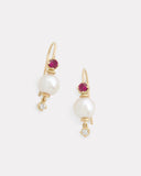 Pearl Drop Earring with Ruby and Diamonds