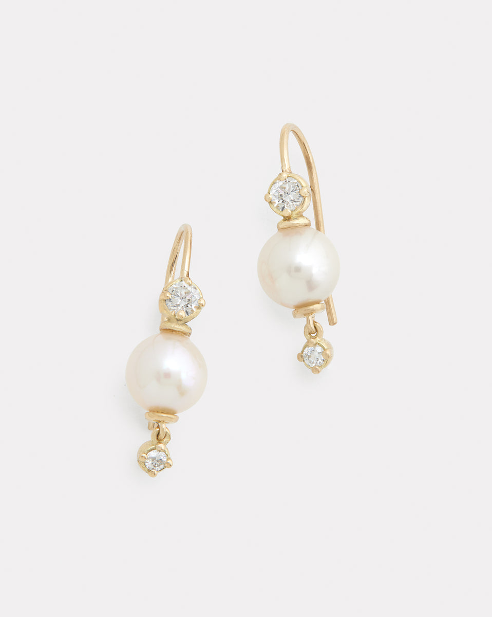 Pearl Drop Earring with Diamonds